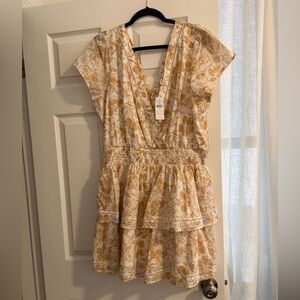 American Eagle Outfitters Floral Mini Dress in Cream and Gold